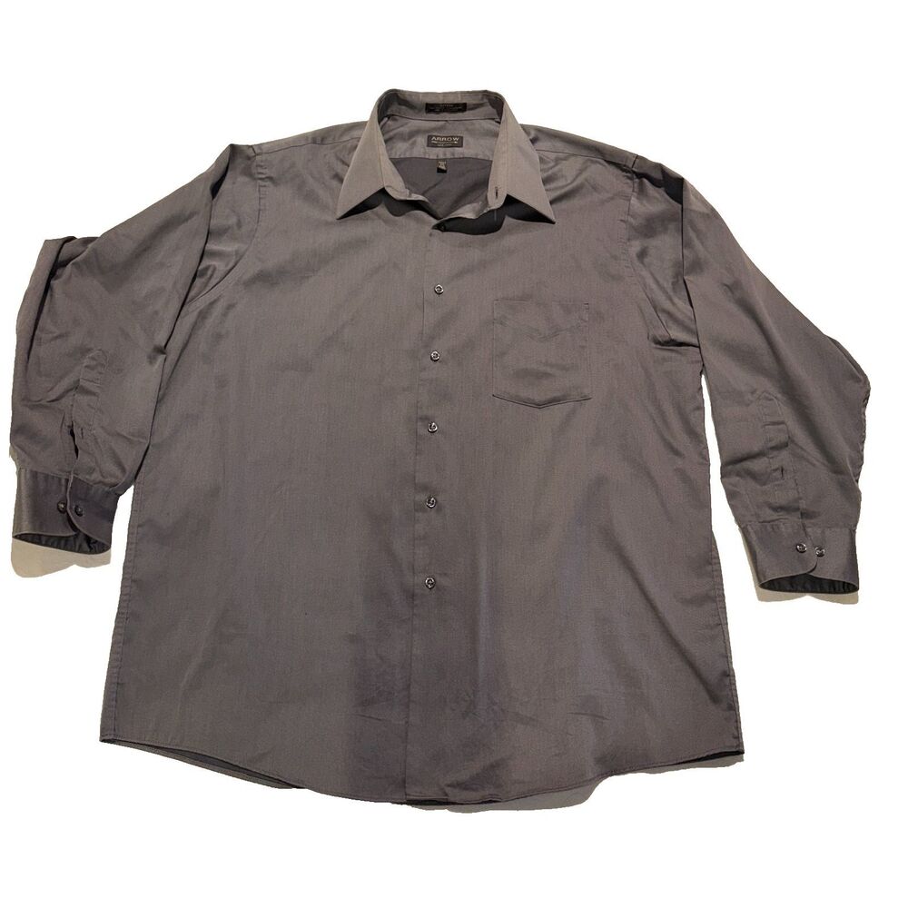 Arrow Mens Gray Sateen Classic Wrinkle Free Long Sleeve Dress Shirt 17 1/2~32/33